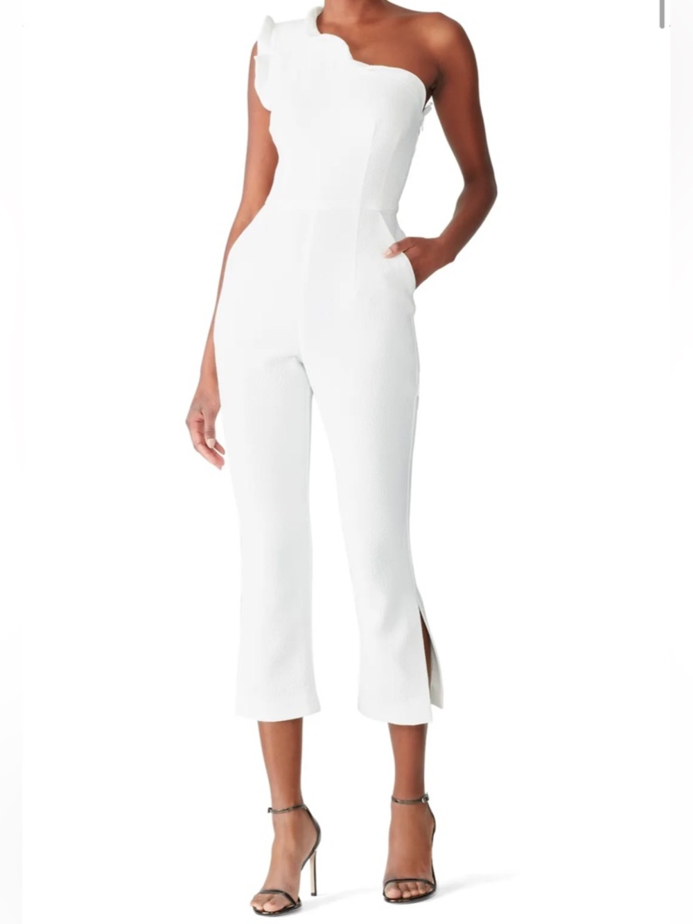 Black Halo Pravella One-Shoulder Crepe Jumpsuit Size 6 NWT